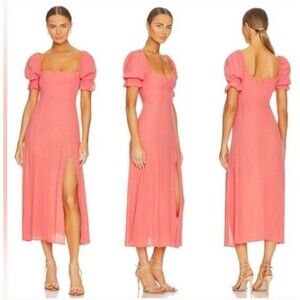We Wore What Dress 10 Coral Midi Puff Sleeve Wedding Guest Garden Party Cottage